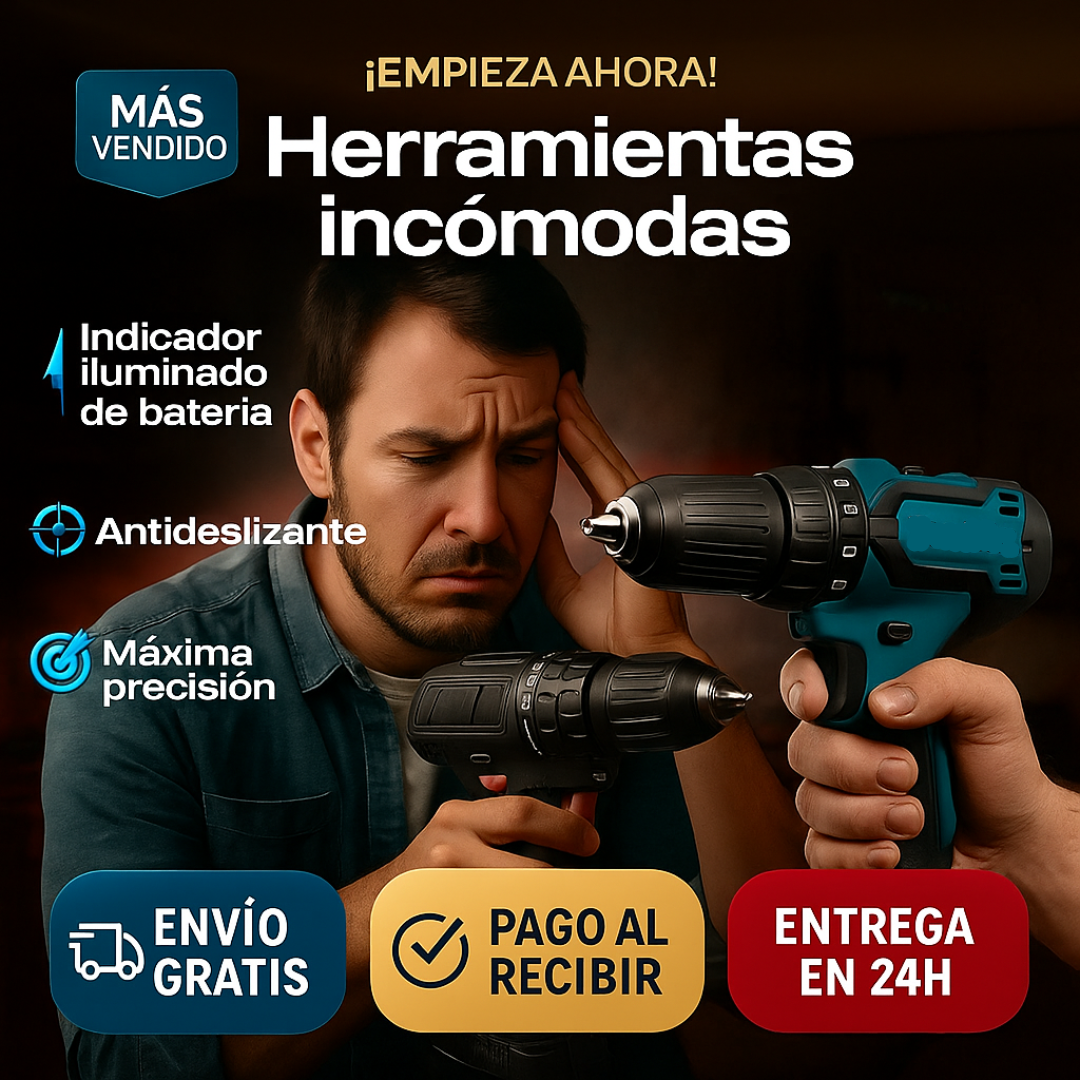 Kit Profesional 4 en 1 🔧Taladro Inalámbrico + 77 Piezas y Accesorios + Cortador de Lamina — ¡Todo en un solo pack
